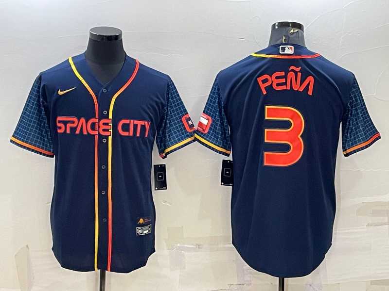 Mens Houston Astros #3 Jeremy Pena 2022 Navy Blue City Connect Cool Base Stitched Jersey->houston astros->MLB Jersey